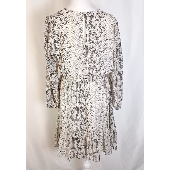 J Crew Womens Snake Print Long Sleeve Ruffle Hem Smocked Waist Dress M - Picture 9 of 10